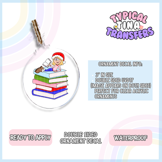 Loiz Xmas book stack | 3" Ornament Decal | POD