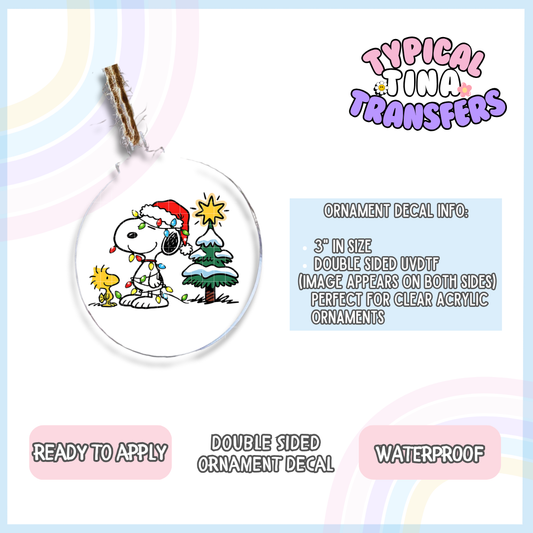 Cute Pup and Bird xmas tree | 3" Ornament Decal | POD