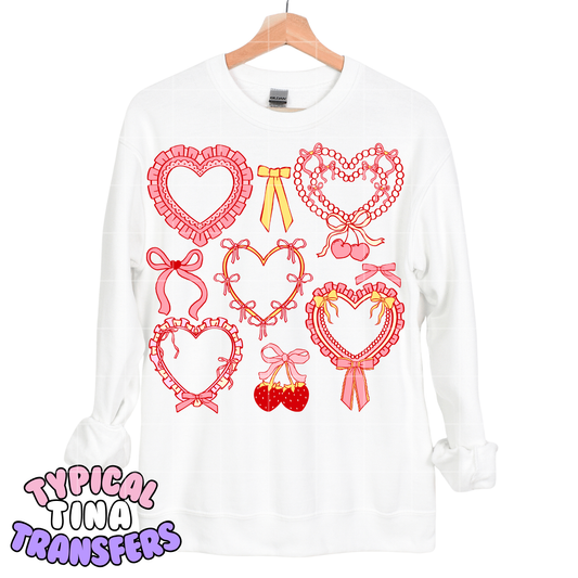 Lace red hearts | DTF Screen Print | POD