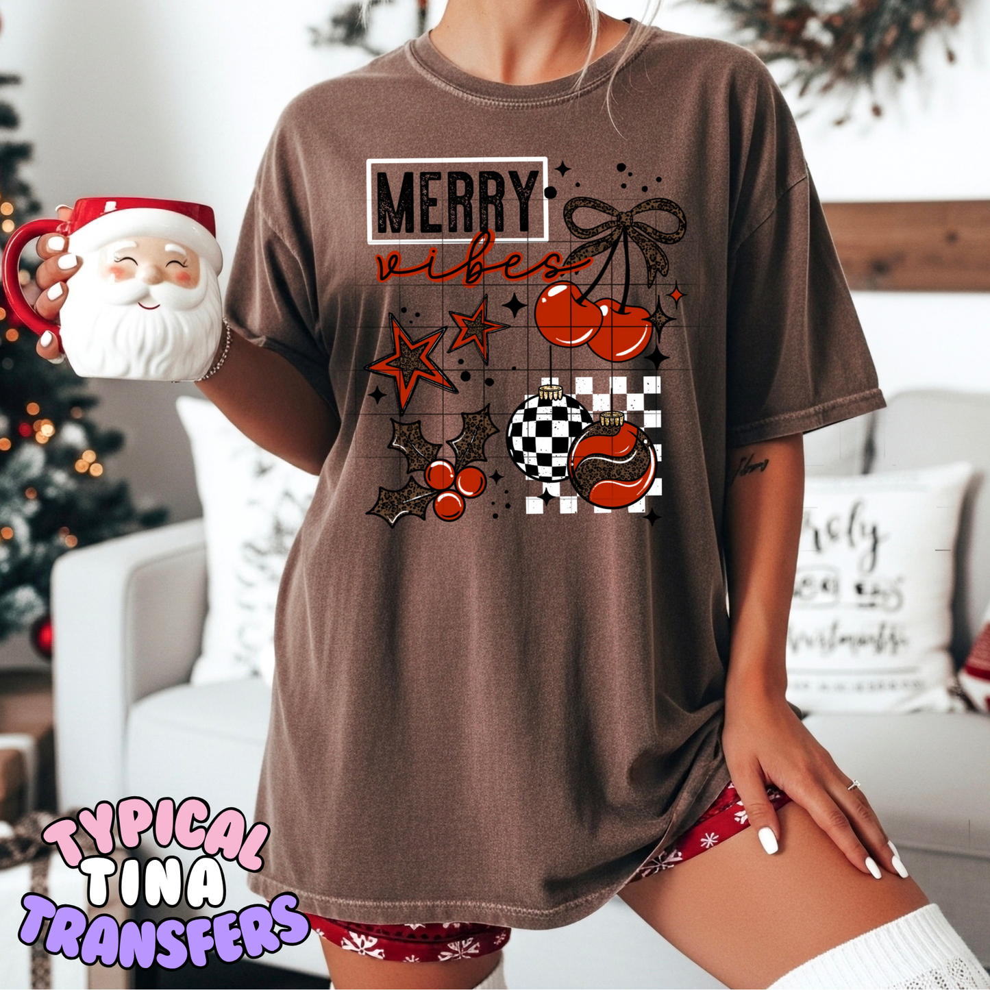 Merry Vibes bows and cherries | DTF Transfer | POD