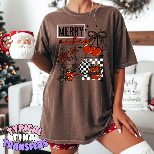 Merry Vibes bows and cherries | DTF Transfer | POD