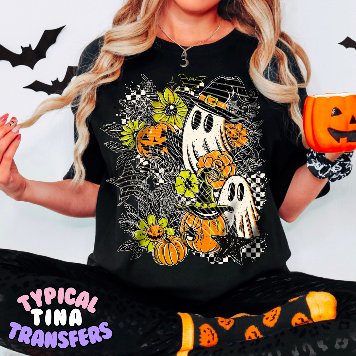 Floral Ghost Green/Orange | DTF Transfer | POD
