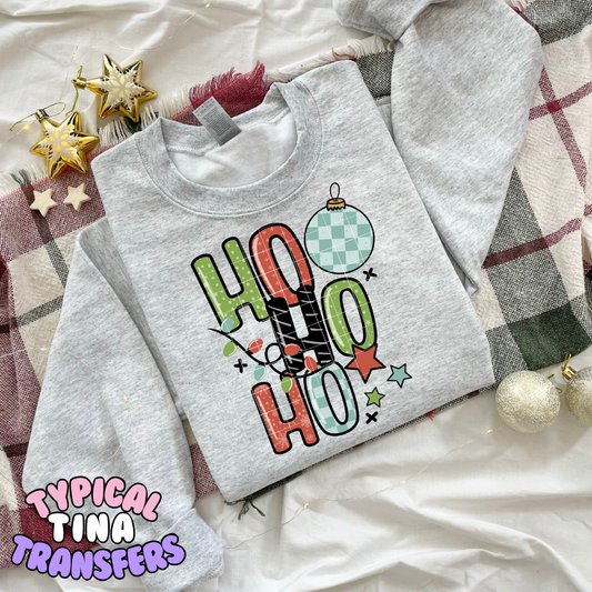 Ho Ho Ho red and green check pattern | DTF Transfer | POD