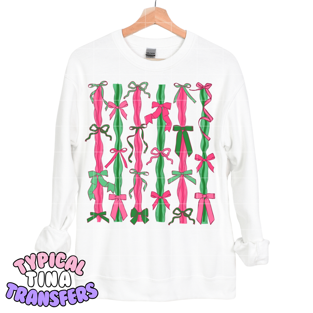 Red and Green ribbon bows | DTF Screen Print | POD