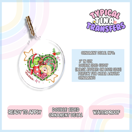 PreSale UVDTF | Gr!nch and Cindy | 3" Ornament Decal