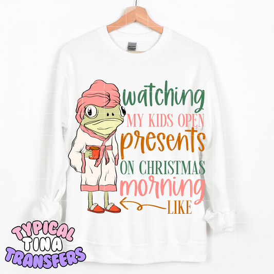Frog: watching my kids open presents on xmas | DTF Transfer | POD