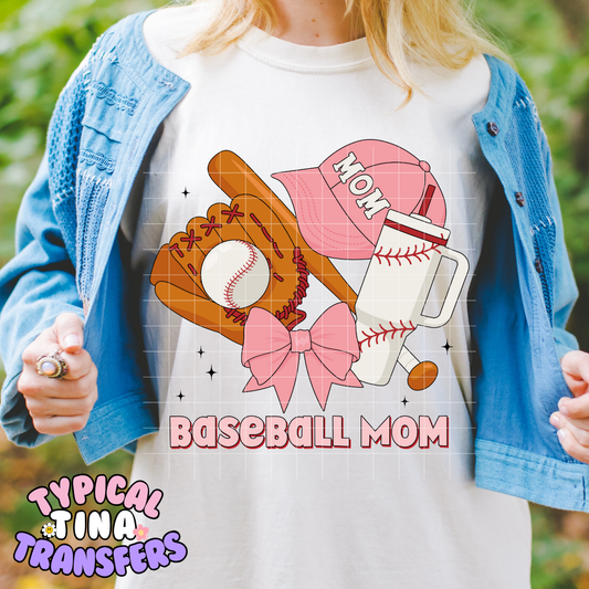 Baseball Mom + tumbler Pink | DTF Screen Print | POD