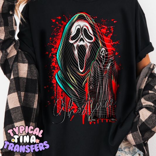 Bold Red Face-Ghost with name (black) | DTF Transfer | POD