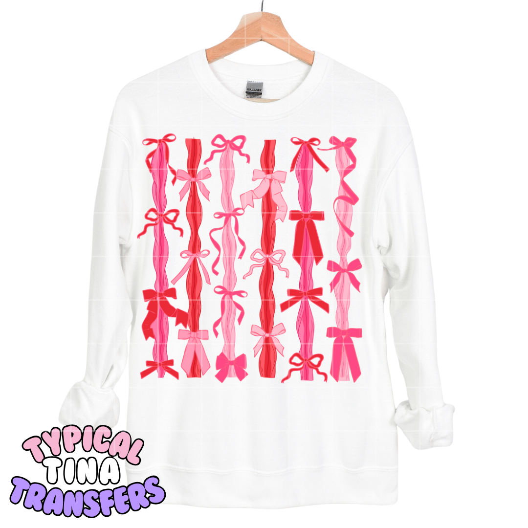 Pink and Red ribbon bows | DTF Screen Print | POD