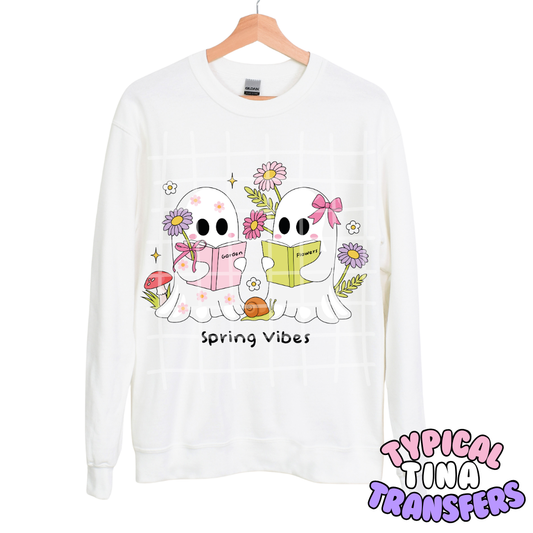 Spring vibes ghosts reading | DTF Transfers | POD