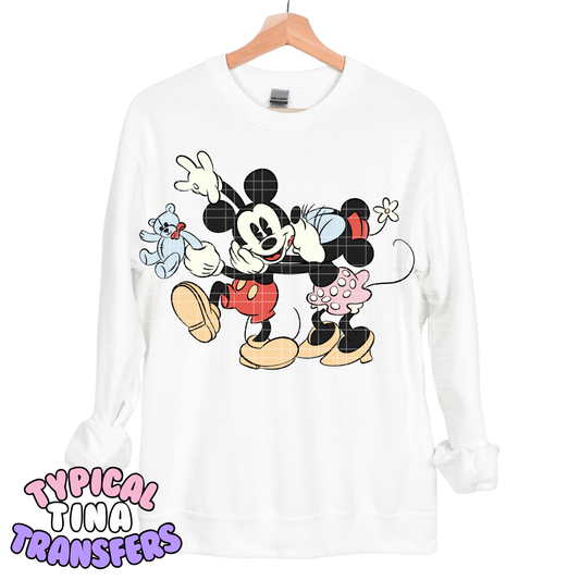 MM Mouse Black & white share a kiss | DTF Transfers | POD