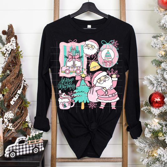 Pastel Pink Christmas Santa Stamps | DTF Transfer | POD