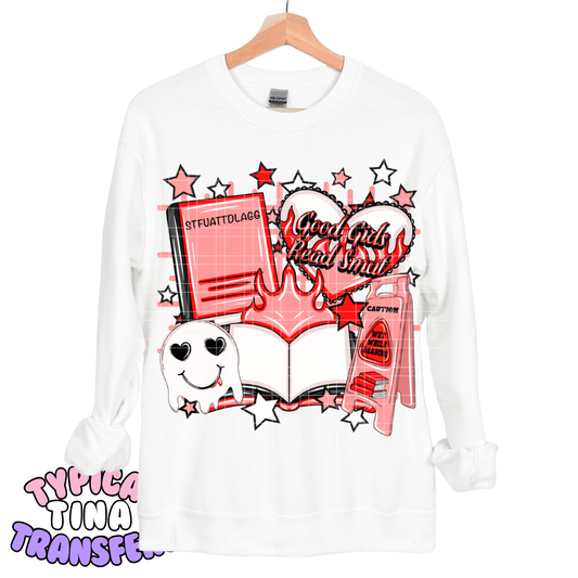 Good girls read smut (red flames) | DTF Transfers | POD