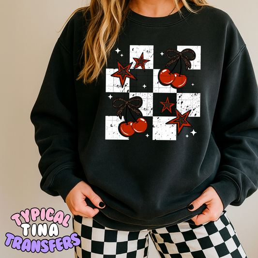 Checkered back with cherries | DTF Transfer | POD