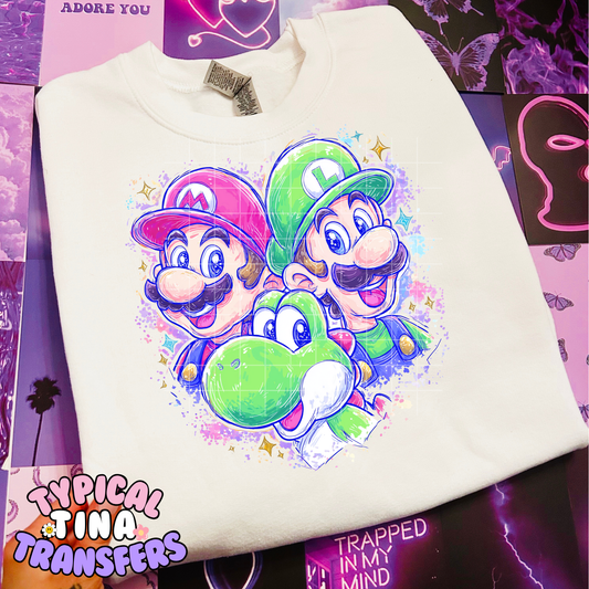 Sketech Super Bros and Yosh | DTF Transfer | POD