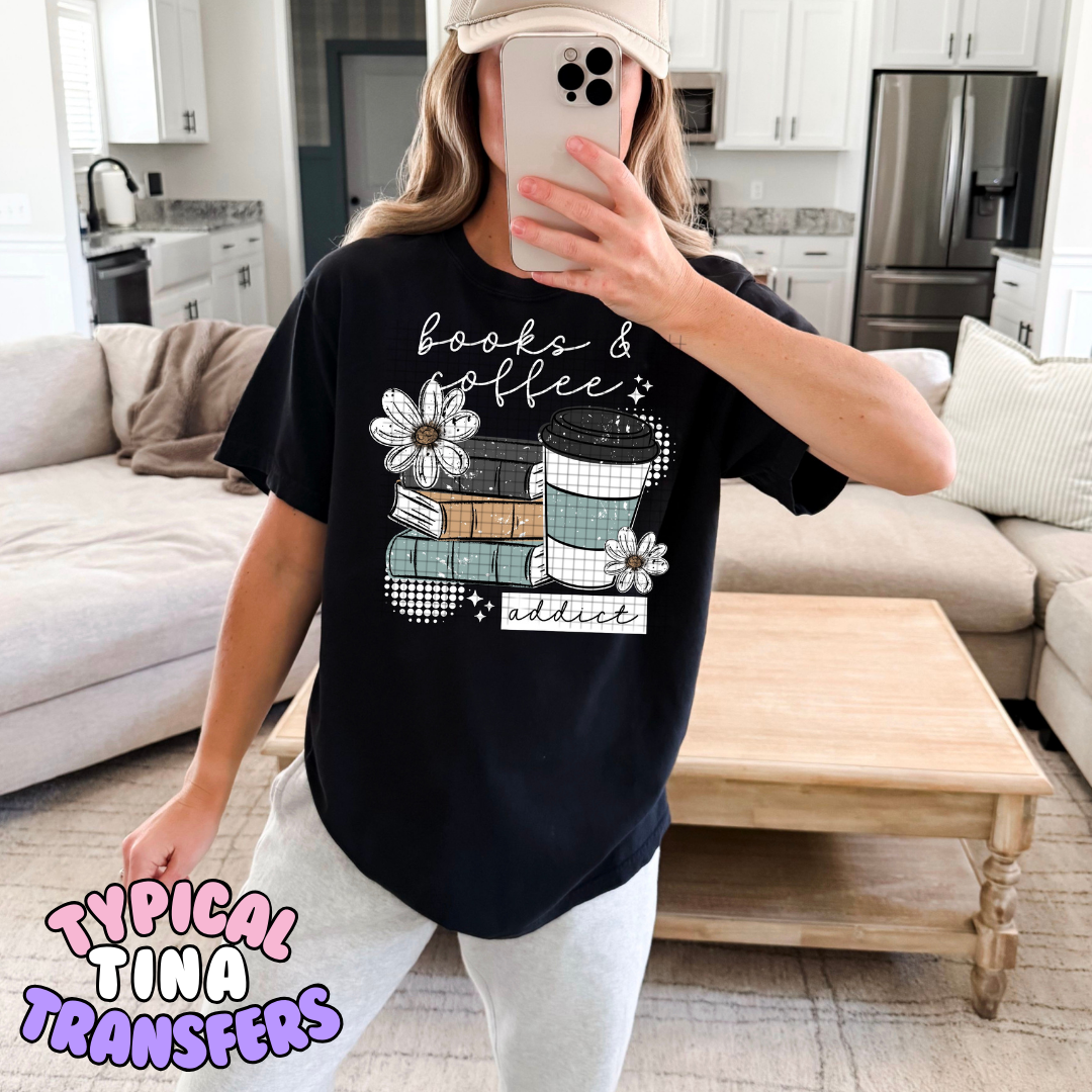 Books & Coffee addict | DTF Transfers | POD