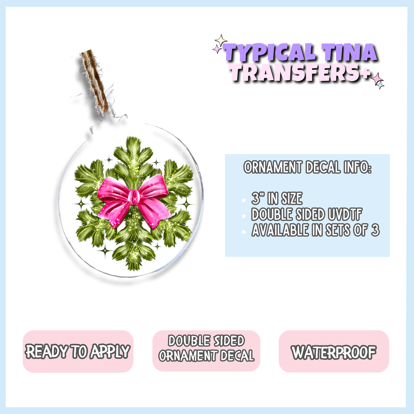 Green furry snowflake | 3" Xmas Ornament | POD