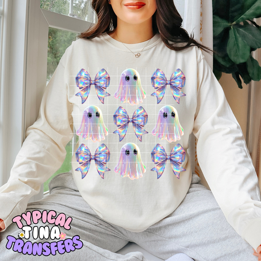 Iridescent ghost and bows | DTF Transfer | POD