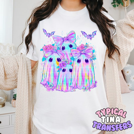 Iridescent ghost and bats | DTF Transfer | 15" Adult