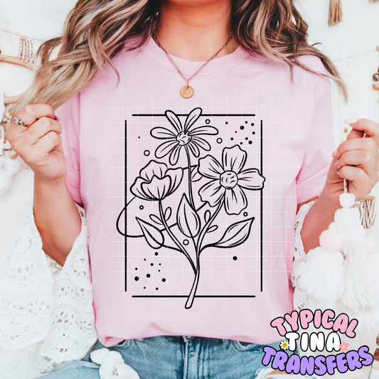 Floral black outline | DTF Screen Print | POD