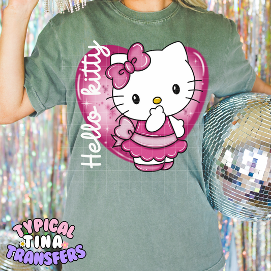 Kitty purple dress with heart | DTF Screen Print | POD