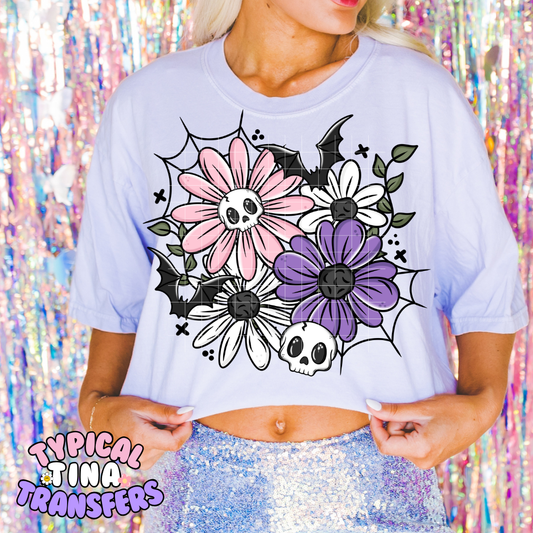 pink and purple floral skulls | DTF Screen Print |