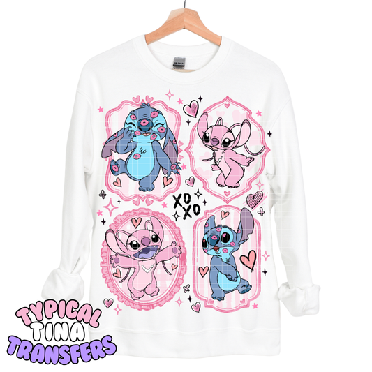 Blue and pink Alien xoxo frames | DTF Transfers | POD