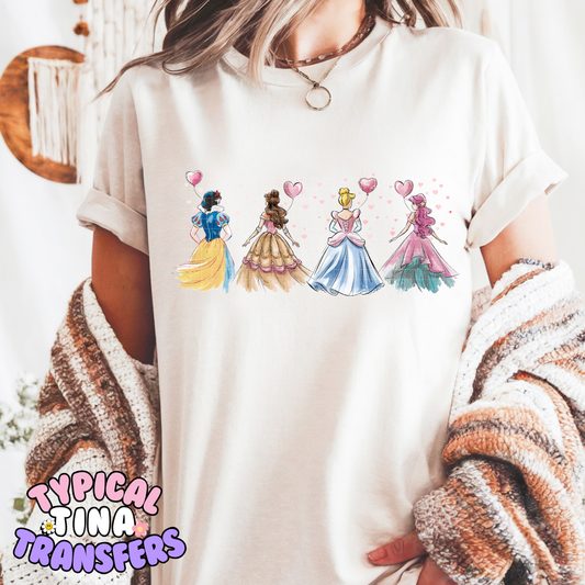 Watercolor Princesses with balloons | DTF Screen Print | POD