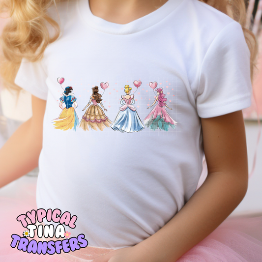 Watercolor Princesses with balloons | DTF Screen Print | POD