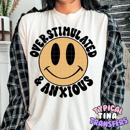 Overstimulated and Anxious Smiley Face | DTF Transfer | POD