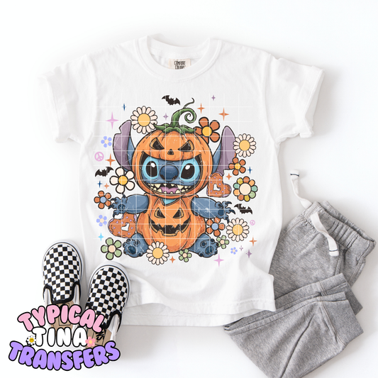 Alien pumpkin Costume and florals | DTF Transfer | POD