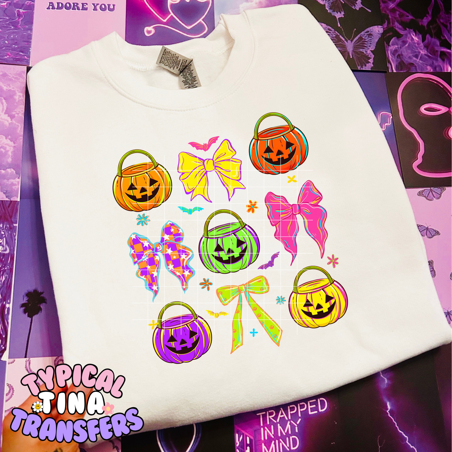 Bright fluorescent pumpkins and bows | DTF Transfer | POD
