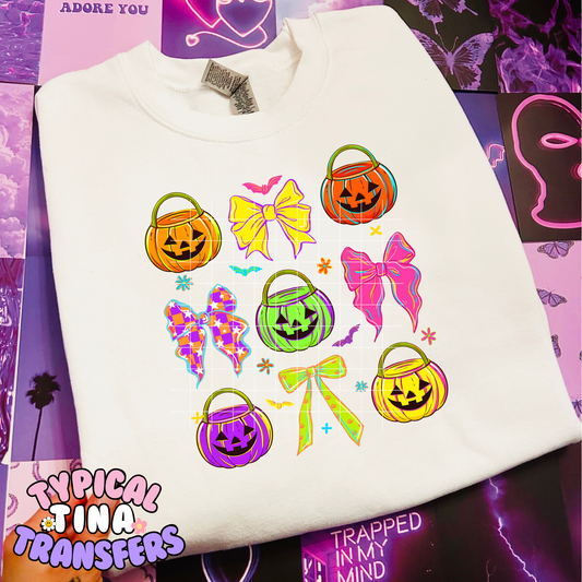 Bright fluorescent pumpkins and bows | DTF Transfer | POD