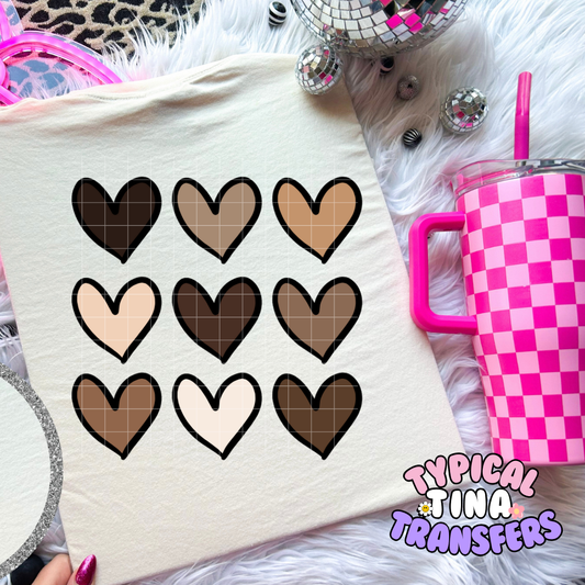 Hearts in all shades | DTF Screen Print | POD