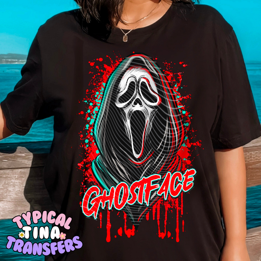 Bold Red Face-Ghost with name (bold red) | DTF Transfer | POD