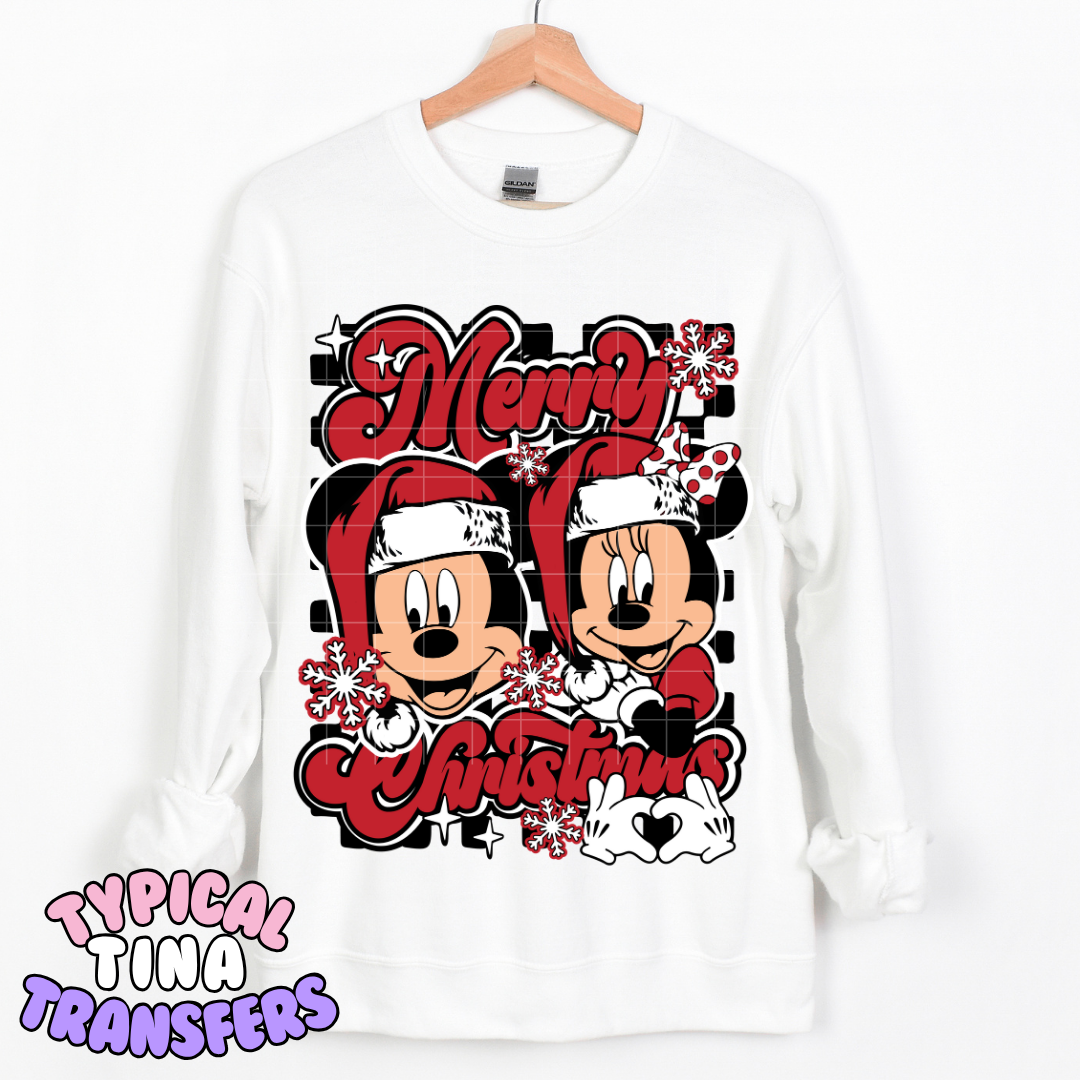 Merry Xmas Mick & Min Check background | DTF Transfer | POD