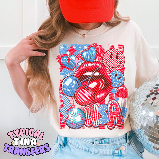 USA Lips and cherries | DTF Transfer | POD