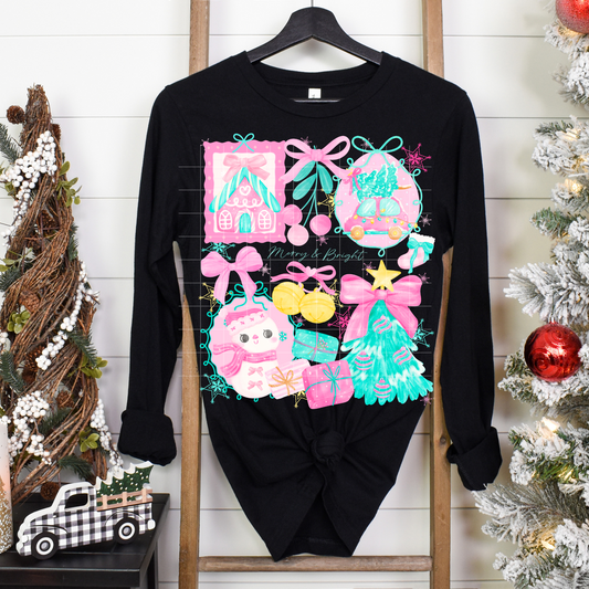 Bright Pastel Pink Christmas Frames | DTF Transfer | POD