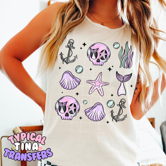 Purple and Pink underwater skull | DTF Transfer | POD