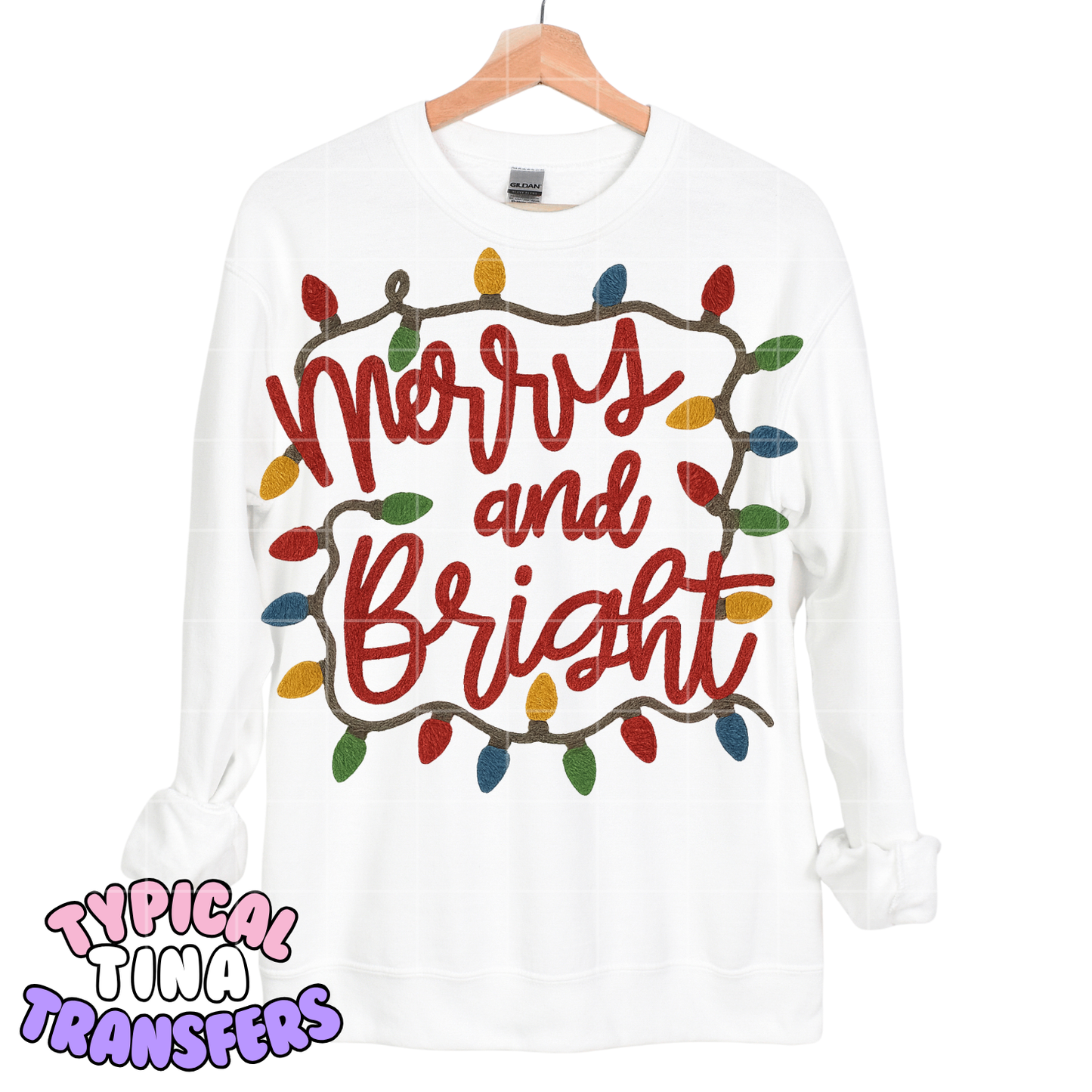 Merry and Bright Christmas lights | DTF Screen Print | POD