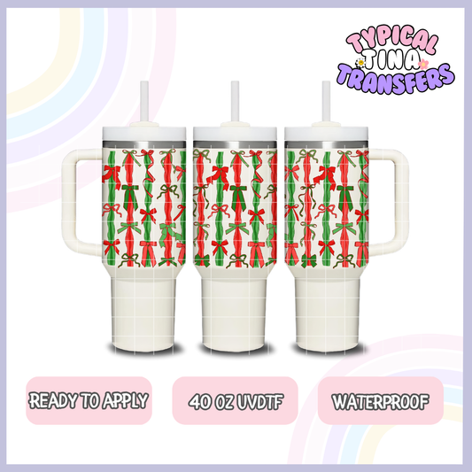Red and Green Ribbon bows | 40oz UVDTF Wrap | POD