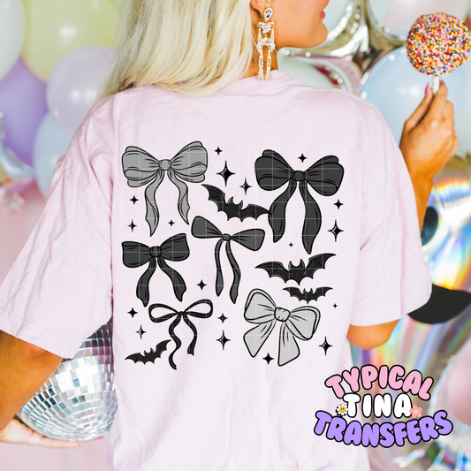 Black Bows and bats | DTF Screen Print | POD