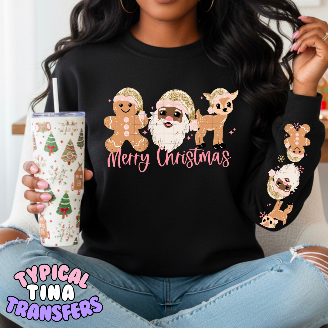 Santa, Gingerbread & Reindeer Glitter Hat | DTF Transfer | POD