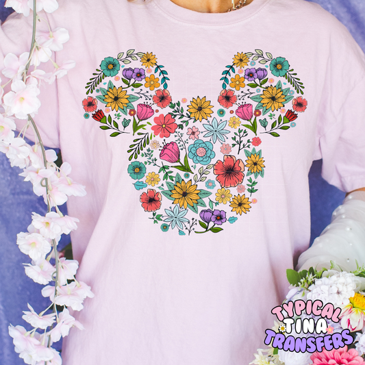 Pop of Color floral mouse ears | DTF Screen Print | POD