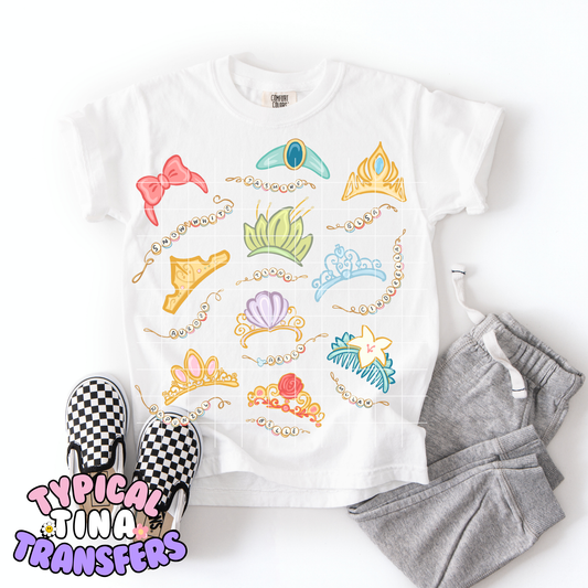 Princess Crowns and name Bracelets | DTF Transfer | 11" Adult