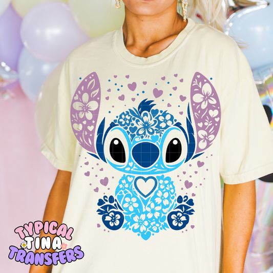 Hawaii Floral Blue Alien | DTF Screen Print | POD