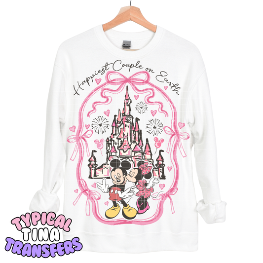 Happiest couple on earth (pink ribbon frame) | DTF Transfers | POD