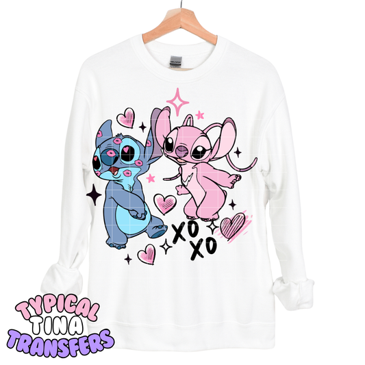 Blue and Pink Alien xoxo | DTF Transfers | POD