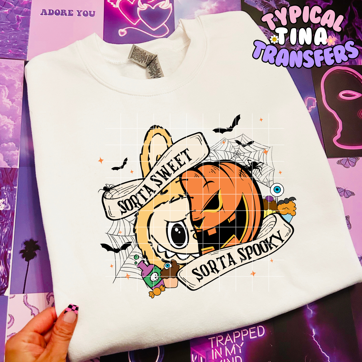Sorta Sweet and Sorta Spooky Labo pUmpkin with webs | DTF Transfer | POD