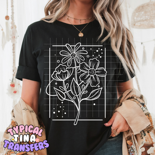 Floral Outline (white) | DTF Screen Print | POD